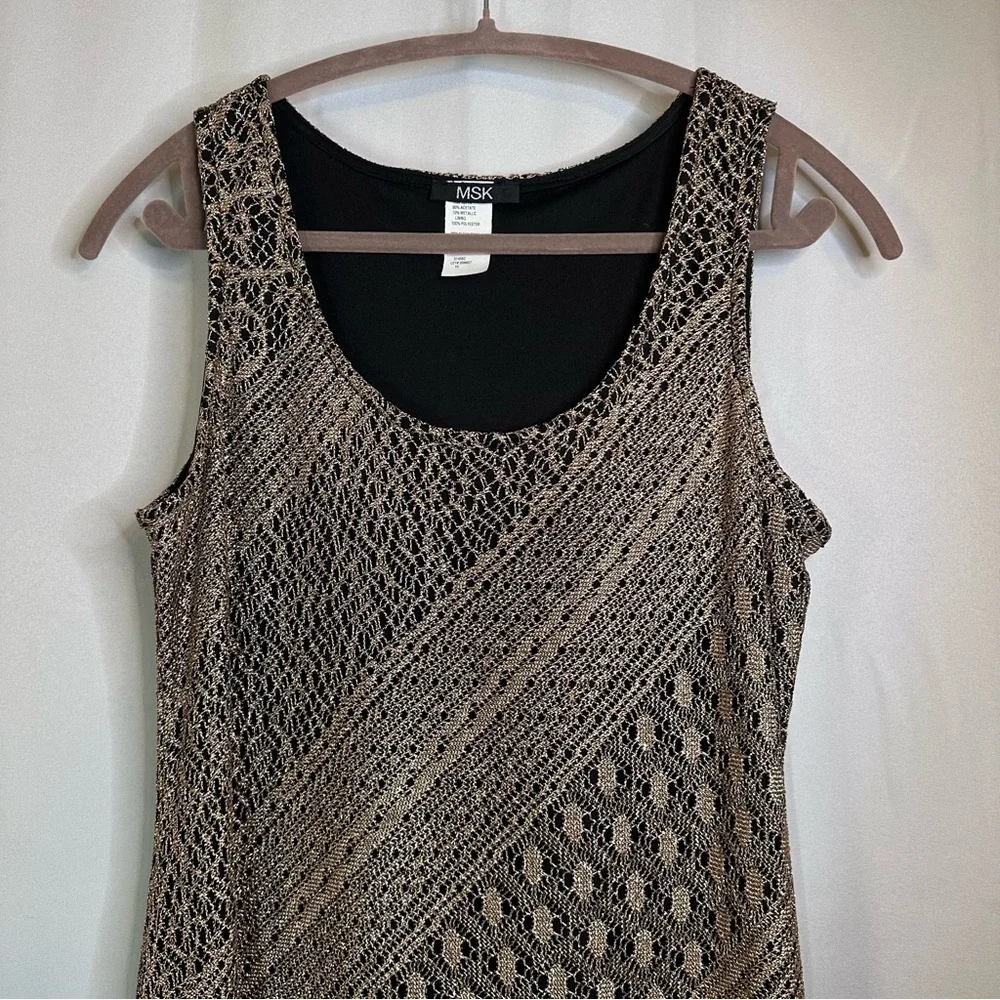 Vintage MSK Maxi Flapper Dress Gold Metallic Blend Lined Sz 10 Y2K 90s Made‎ USA - Picture 3 of 12